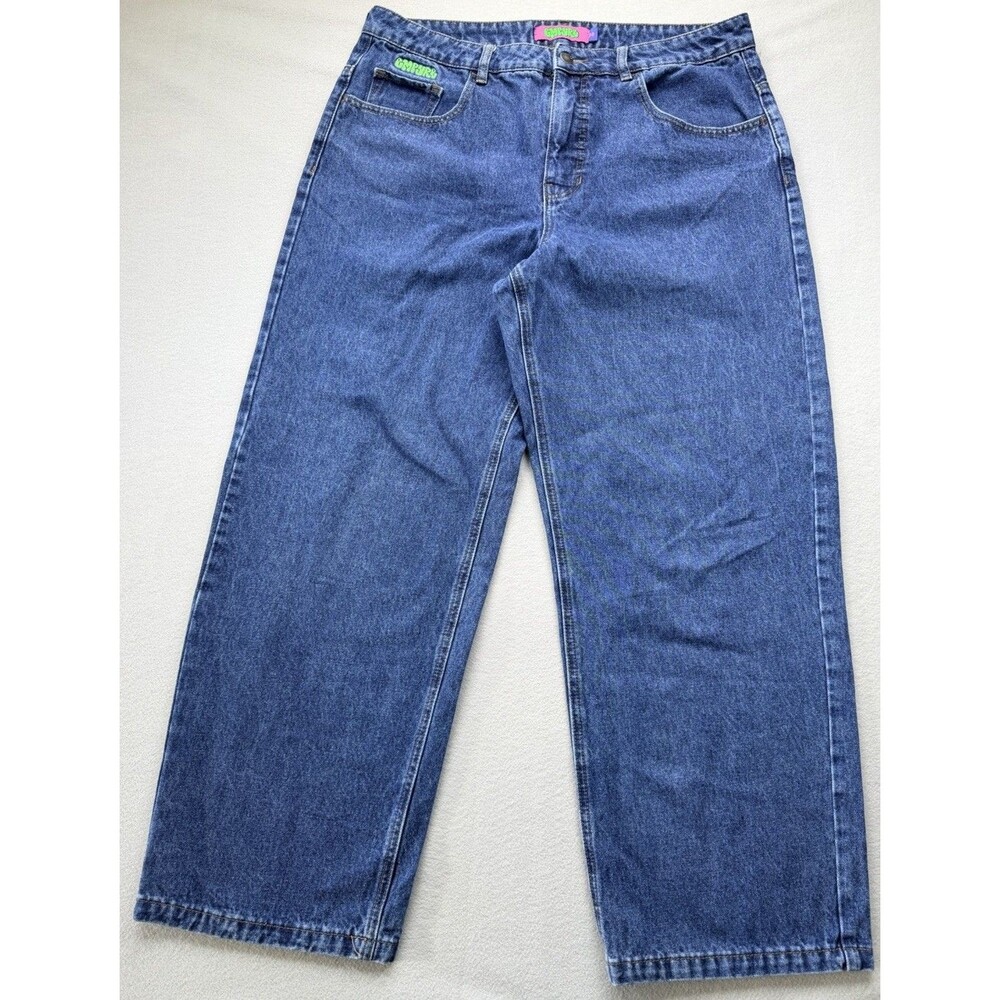 Empyre Gyuru Women’s Baggy Wide Leg Jeans Size 14 Blue Y2K Skater Denim